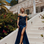 Lorel Embroidered Corset Gown - Navy