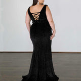 Lana Glittery Velvet Gown - Black Glitter