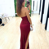 Alma Corset Beaded Mesh Gown - Red