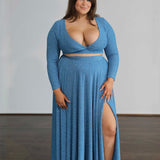 Alice Two Piece Metallic Jersey Gown - Sky Blue