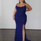 Issy Metallic Jersey Gown - Sapphire