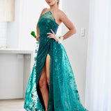 Juliette Strapless Glitter Gown - Emerald
