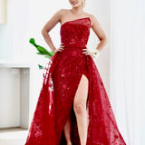 Juliette Strapless Glitter Gown - Wine