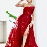 Juliette Strapless Glitter Gown - Wine