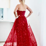Juliette Strapless Glitter Gown - Wine