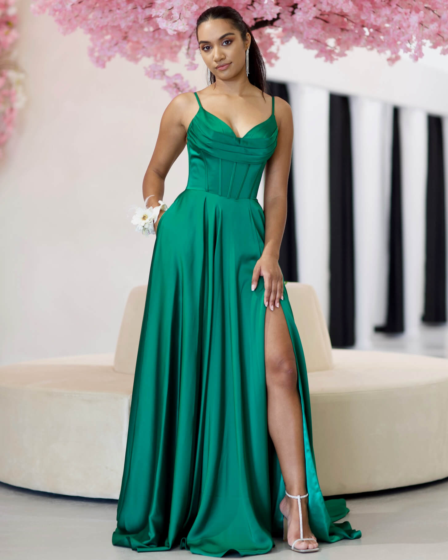 Marlia Corset Satin Gown - Emerald Miss Runway Boutique Marlia Corset Satin Gown - Emerald Miss Runway Boutique