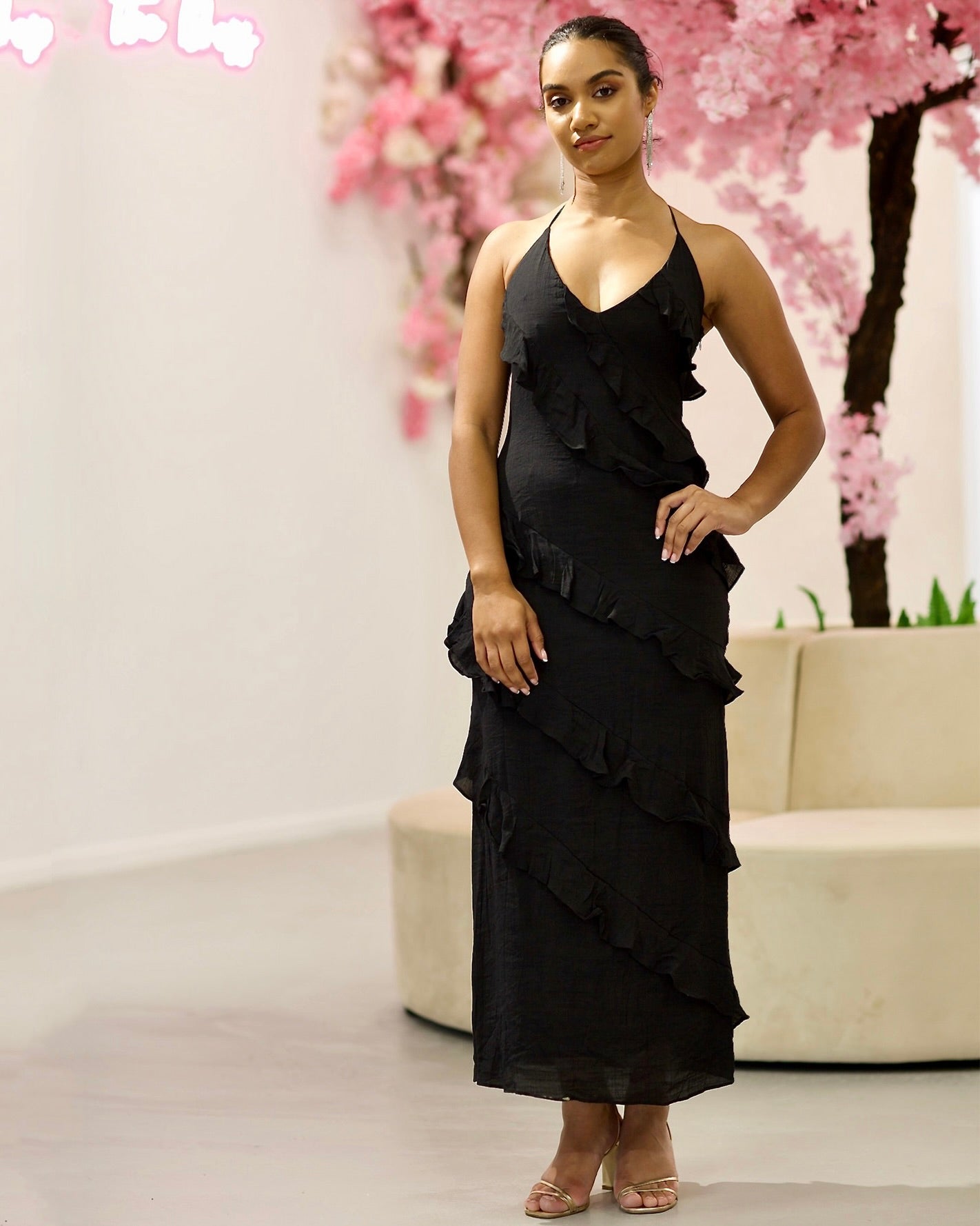 Jolene Ruffle Maxi Dress Black