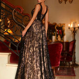 Aisha Feather Sequin Gown - Black and Nude