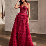 Cinamoon Layered Beaded Gown - Burgundy