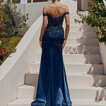 Lorel Embroidered Corset Gown - Navy