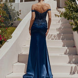 Lorel Embroidered Corset Gown - Navy