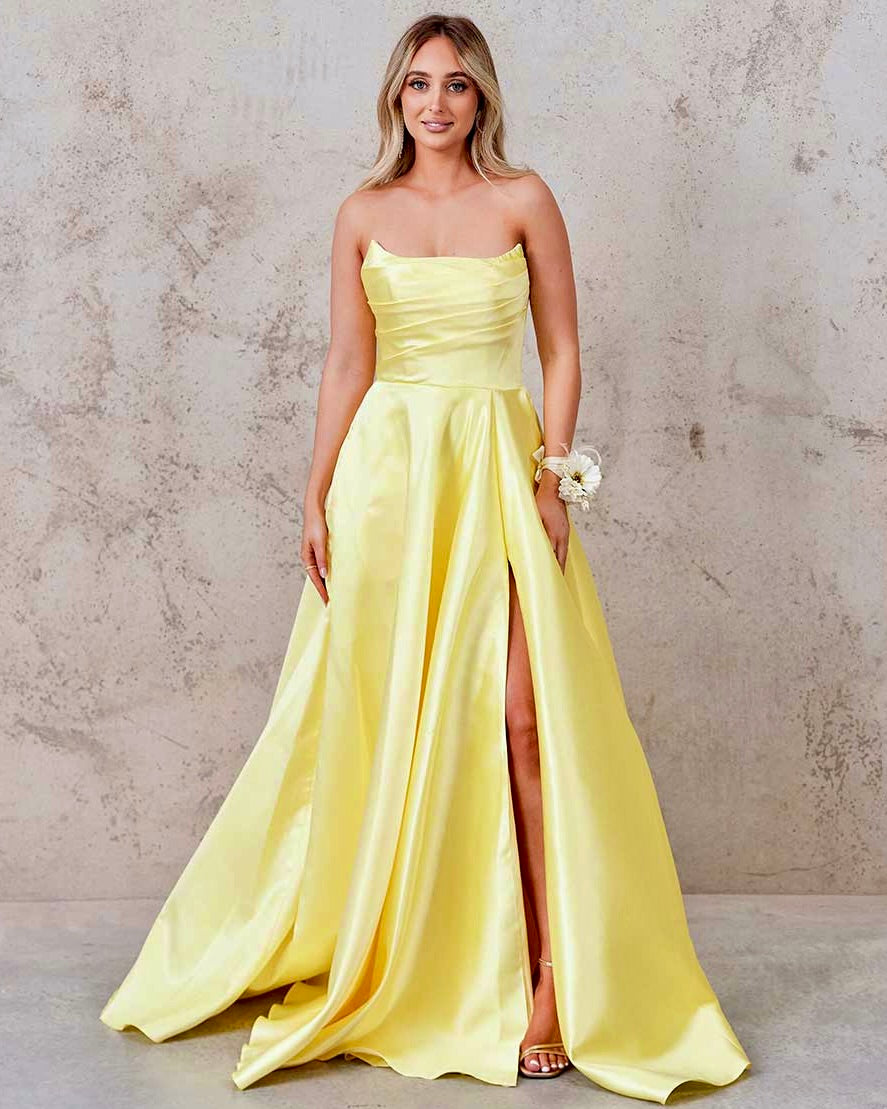 Paola Strapless Gown - Lemon Miss Runway Boutique Paola Strapless Gown - Lemon Miss Runway Boutique