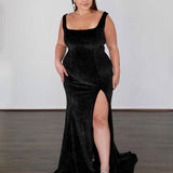 Lana Glittery Velvet Gown - Black Glitter