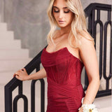 Amanda Corset Beaded Mesh Gown - Red
