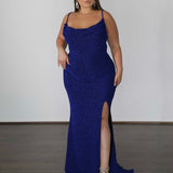 Issy Metallic Jersey Gown - Sapphire