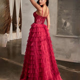 Cinamoon Layered Beaded Gown - Burgundy