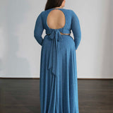 Alice Two Piece Metallic Jersey Gown - Sky Blue