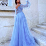 Savannah Off Shoulder Corset Gown - Blue Blossom