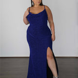 Issy Metallic Jersey Gown - Sapphire