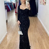 Veronica Long Sleeve Sequin Gown - Black