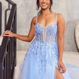 Iris Corset Lace Gown - Icy Blue