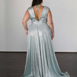 Sabrina Stretch Shimmer Gown - Seafoam