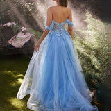Nathalia Off Shoulder Corset Gown - Paris Blue