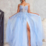 Iris Corset Lace Gown - Icy Blue