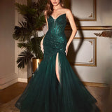 Daisy Beaded Strapless Gown - Emerald
