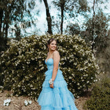 Rosamund Layered Tulle Gown - Dusty Blue