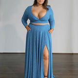 Alice Two Piece Metallic Jersey Gown - Sky Blue