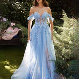 Nathalia Off Shoulder Corset Gown - Paris Blue