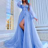 Savannah Off Shoulder Corset Gown - Blue Blossom