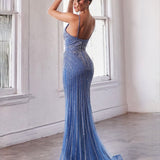 Lotus Beaded Gown - Blue