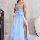 Iris Corset Lace Gown - Icy Blue