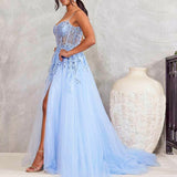 Iris Corset Lace Gown - Icy Blue