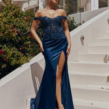 Lorel Embroidered Corset Gown - Navy