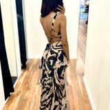 Bella Layered Chiffon Maxi Dress - Black/Nude