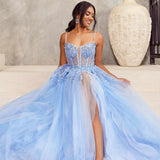 Iris Corset Lace Gown - Icy Blue