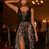 Aisha Feather Sequin Gown - Black and Nude