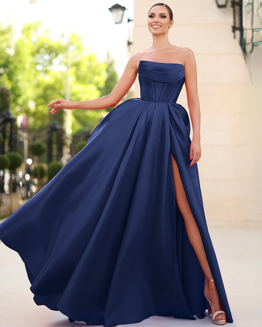 Adelina Strapless Corset Gown Navy