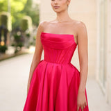 Adelina Strapless Corset Gown - Ruby