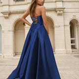 Anabella Strapless Gown Sapphire Mikado Back
