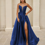 Anabella Strapless Gown Sapphire Mikado Front