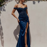 Lorel Embroidered Corset Gown - Navy
