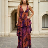 Bella Layered Chiffon Maxi Dress - Dark Rose