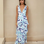 Bella Layered Dress Dark/Light Blue Print Front