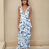 Bella Layered Dress Dark/Light Blue Print Front