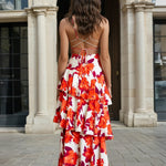 Bella Layered Dress Orange Print Back