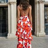 Bella Layered Dress Orange Print Back
